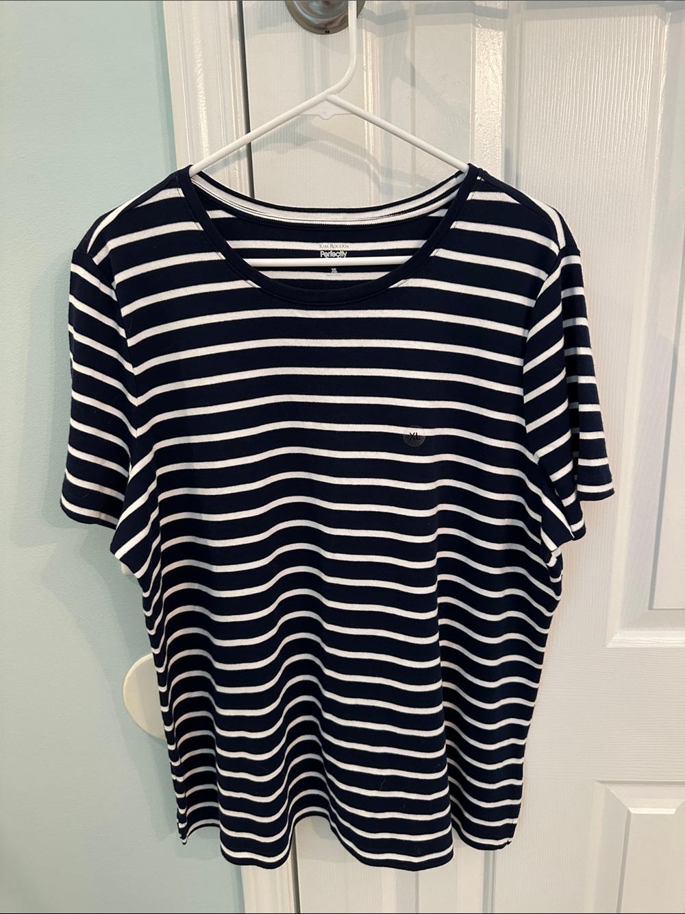 Kim Rogers Navy and White Striped Short Sleeve Tee
